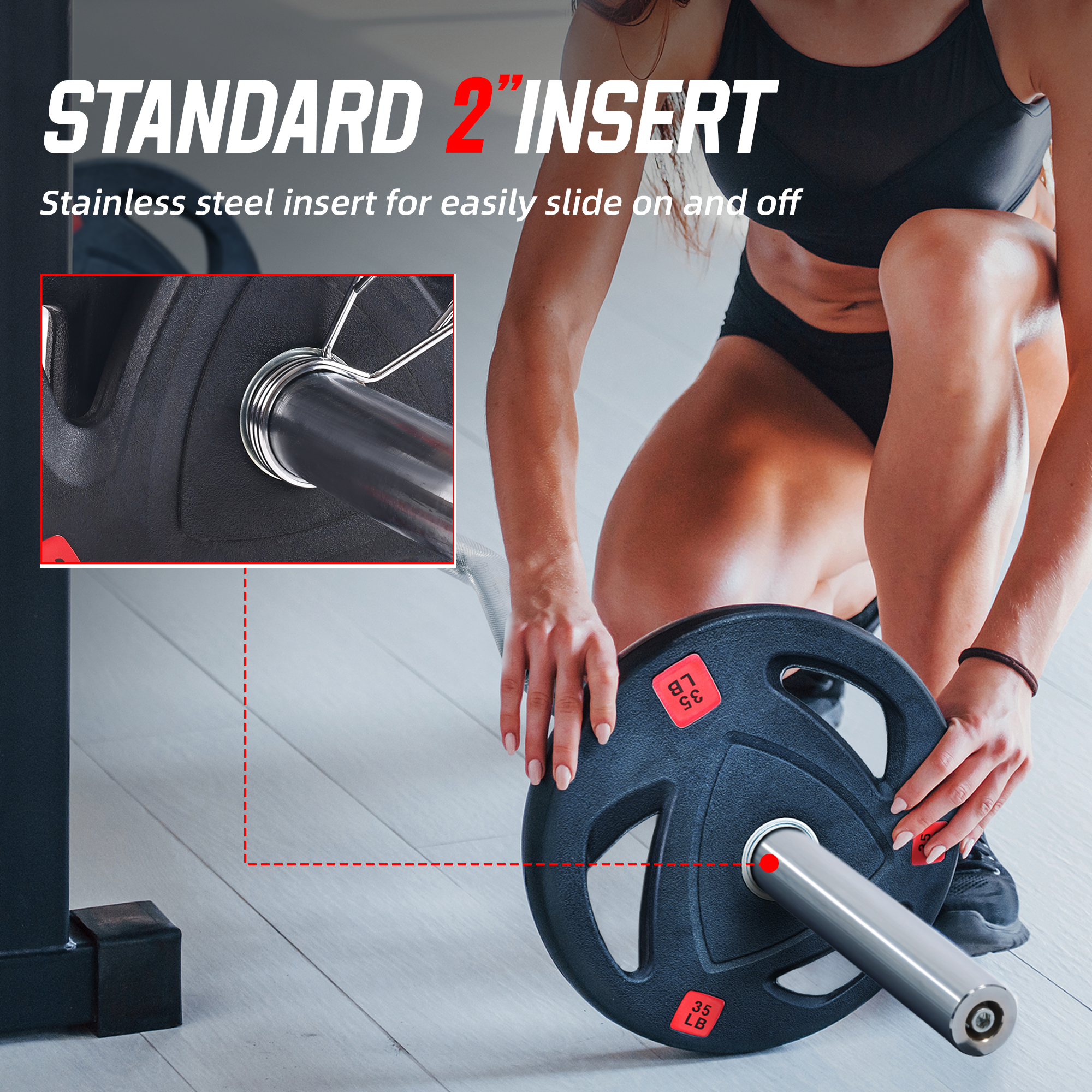 FlexWave 2-Inch Rubber Coated Cast Iron Weight Plates Set, 80LB/180LB/210LB Options, for Barbell & Home Gym Strength Training