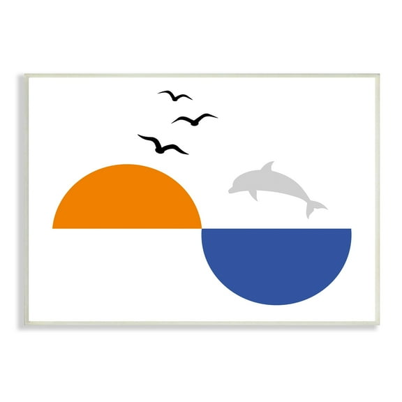Stupell Industries Sunset Balance Asymmetrical Ocean Horizon Dolphin Jump Abstract Painting Unframed Art Print Wall Art, 10 x 15