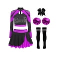 thumbnail image 1 of Runhomal Womens Shiny Cheerleading Uniform Set Long Sleeve Crop Top With Rhinestones Skating Skirt Purple A L, 1 of 4
