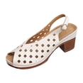 thumbnail image 6 of Rokment Women's Platform Dress Sandals for Ladies Summer Fashion Casual Leather Hollow out Fish Mouth Open Toe Chunky Block Mid Heel Slingback Sandals Beige Size 6.5, 6 of 7