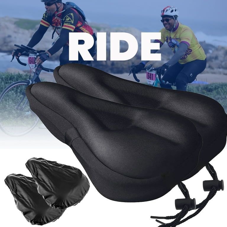 Elbourn 2Pack Gel Bike Seat Cover Wide Padded Bicycle Seat Cover Exercise Bike Seat Cushion for Women Men Comfort Compatible with Peloton Cruiser Stationary Bike Water Dust Resistant Cover Included Wa...