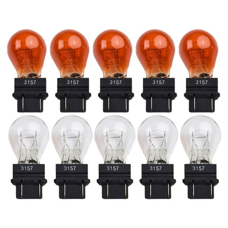 Baguer 10Pcs Car 3157 Brake Light Bulbs 12V 21W External Turn Signal Bulb Halogen Lamp Brake Light Amber White Tail Light 3057, 3155