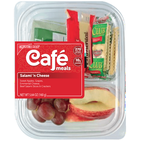 Crunch Pak Snack with Sliced Apples, Grapes, Salami, Cheese, and Crackers