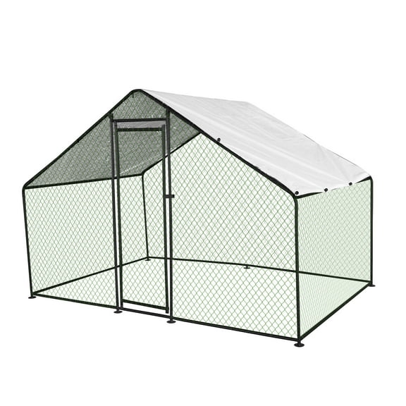 SAEWUD Walk-in Metal Chicken Coop, Large 6.6x10x6.6ft Hen House with Waterproof Cover, Secure Outdoor Poultry Cage for Backyard Farm Use