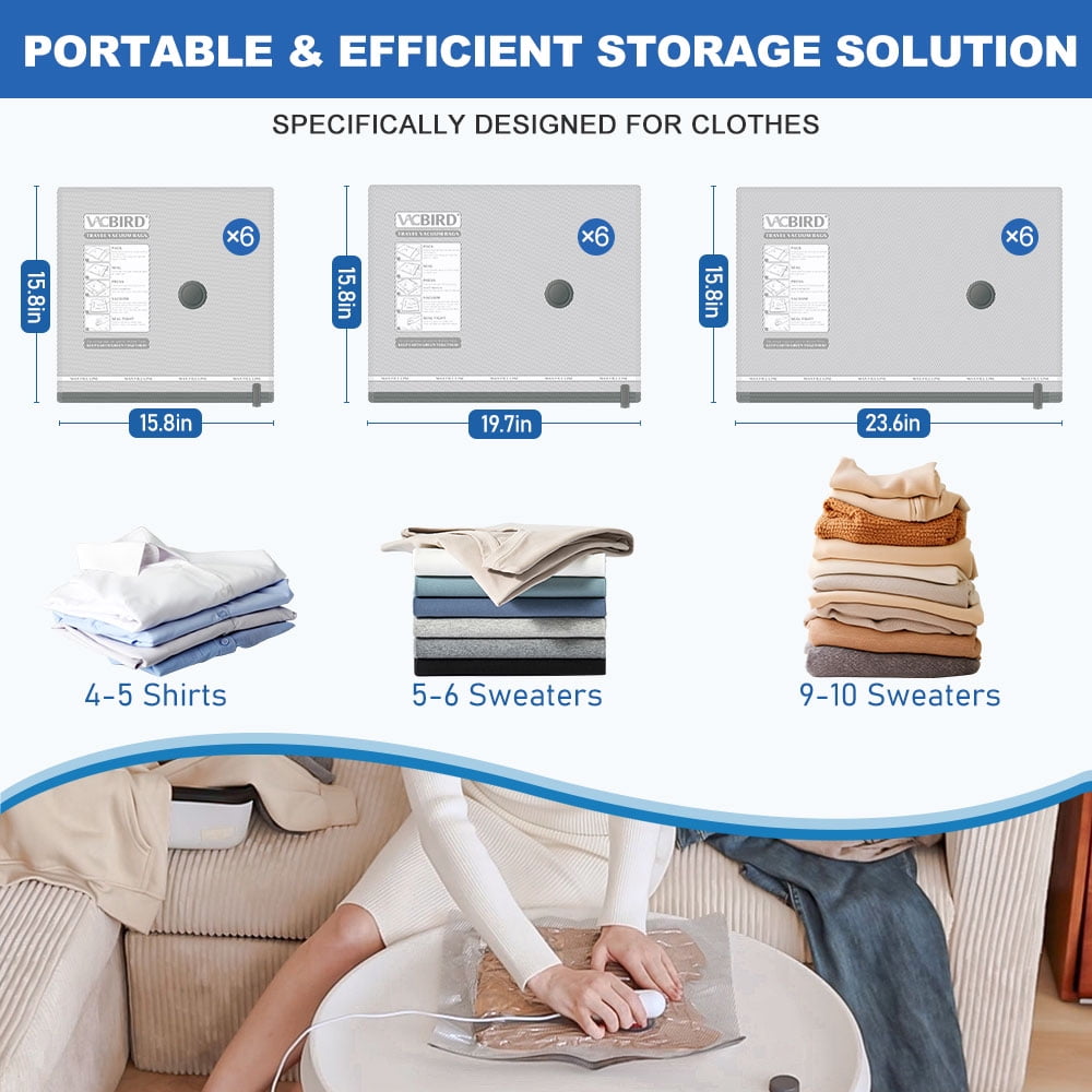Vacbird 18 Pack Travel Vacuum Storage Bags with USB Electric Pump, Compression Packing Bags for Travel, Space Saver for Clothes Clothing Suitcase and Luggage