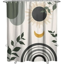 Mid Century Abstract Boho Aesthetic Shower Curtain Set, Gray Nature Leaf Sun Modern Minimalist Home Bathroom Curtain Decor with 12 Hooks 72 Inch Wide * 84 Inch High Grey