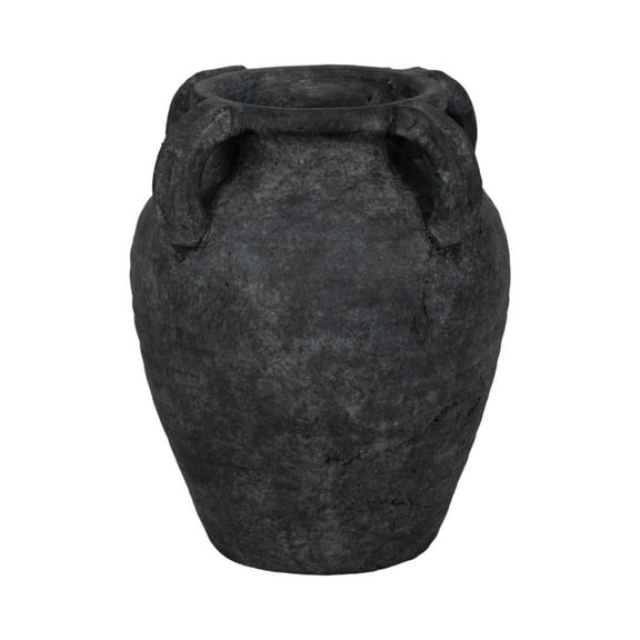 Black Pottery Terracotta Vase - Rustic Amphora with Handles - Handmade Decorative Accent for Home & Office - Casual Style for Living Room, Bedroom, or Shelf - 10" Black