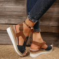 thumbnail image 3 of KAQ Navy Blue Orthopedic Wedge Sandals for Women Summer Dressy Flat Open Toe Ankle Strap Espadrilles Sandals Boho Comfortable Casual Strappy Slip on Wedges Shoes, 3 of 6