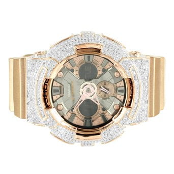 Display Bezel Kit - Rose Gold Finish Iced Bezel Silicon Band Multi Display G Shock DA200GD Watch