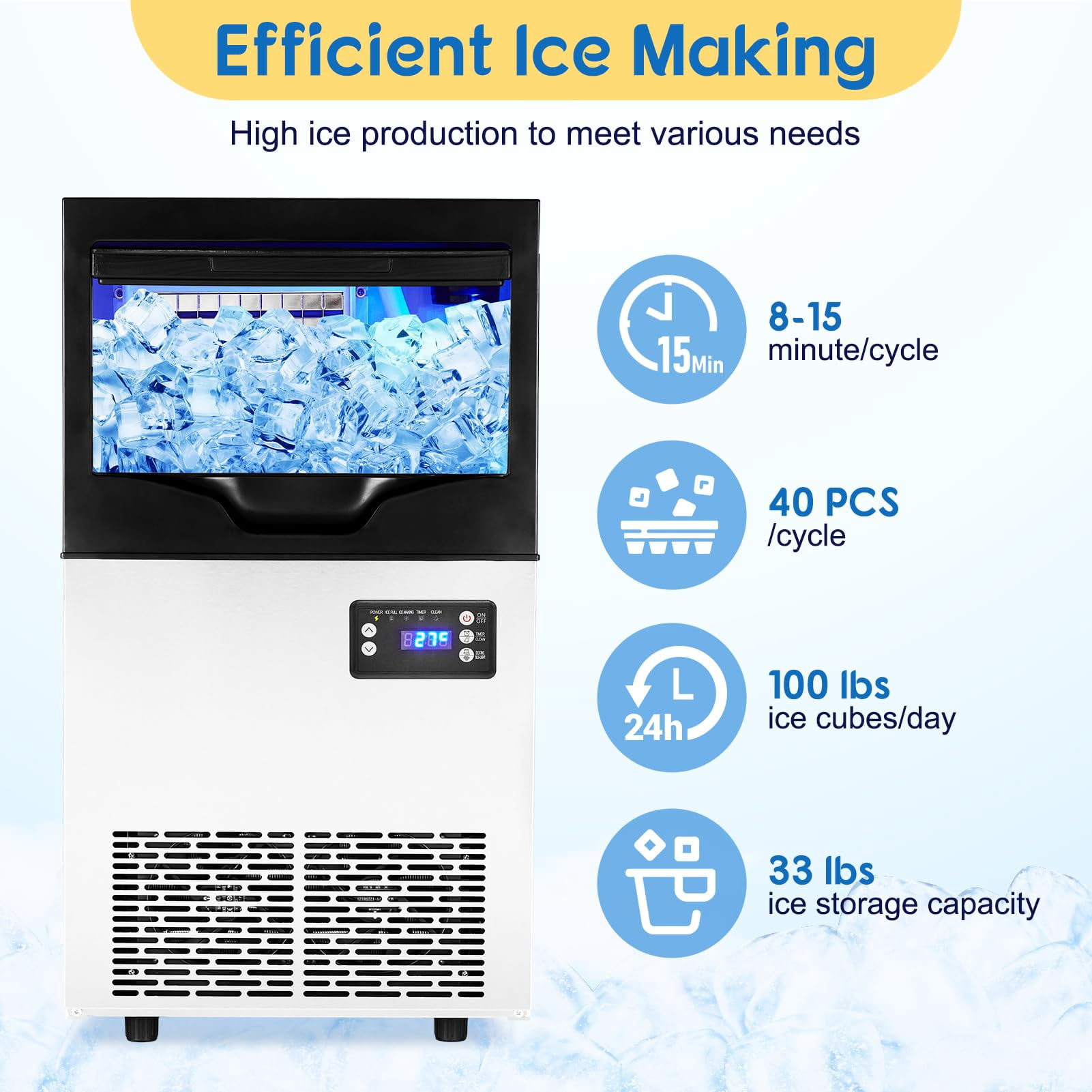 EastVita Commercial Ice Maker, 280W 24 Hour and 35-55KG Ice Bucket Water Cooled Ice Maker, Undercounter Ice Maker for Restaurant/Bar/Cafe/Offic