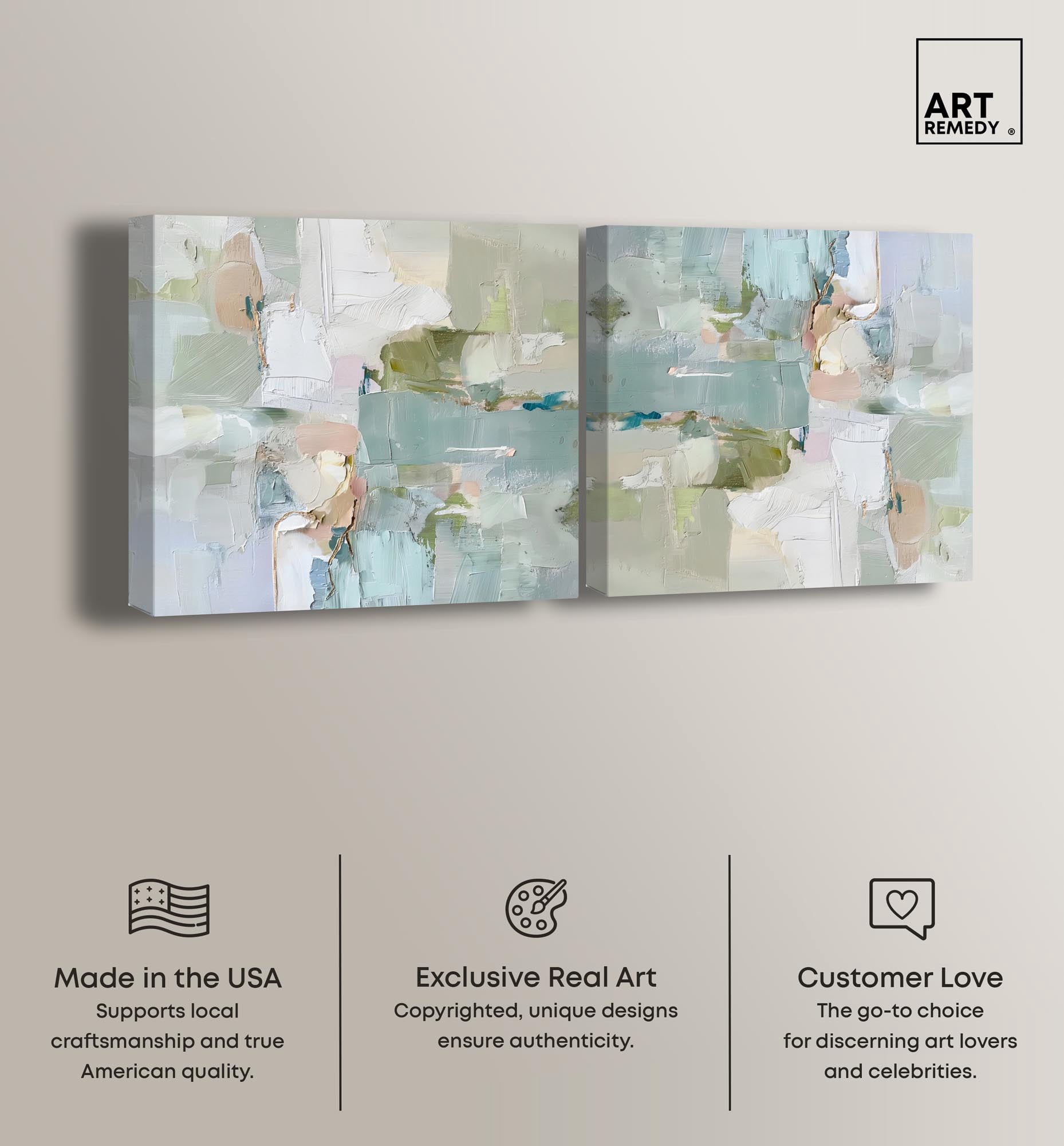 Art Remedy Modern Trendy Art Canvas, 12" x 12", Gallery Wrapped, Jade Sweep I Set