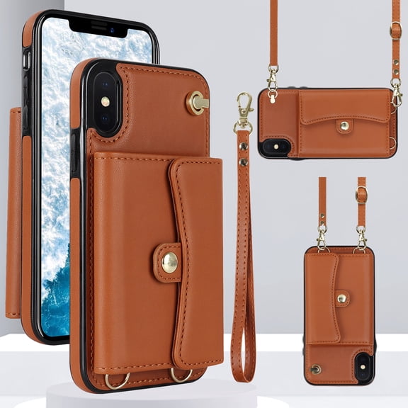 Compatible with iPhone 8 Plus/7 Plus Crossbody Wallet Case with Card Holder for Women,Phone Case RFID Blocking PU Leather Handbag Flip Cover with Large Capacity Card Slots Wrist Strap,Brown