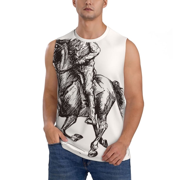 Fotbe Cowboy Ride A Horse Men's Camiseta sin Mangas Estampada para Hombres, Playera Casual para Gimnasio, Entrenamiento, Playa-XX-Large