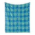 thumbnail image 1 of Sea Shells Soft Flannel Fleece Blanket, Plaid Pattern with Cartoon Marine Silhouettes Fish Starfishes Bubbles, Cozy Plush for Indoor and Outdoor Use, 60" x 80", Mint Green Blue White, by Ambesonne, 1 of 6
