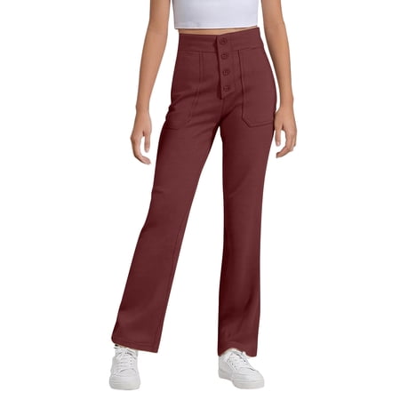 MUXiin School Uniform Pants For Girls Black 7-8 Years Girls Uniform Pants Kids High Stretchy Flare Dress Pants Elastic Waist Back To School Fashion Pants