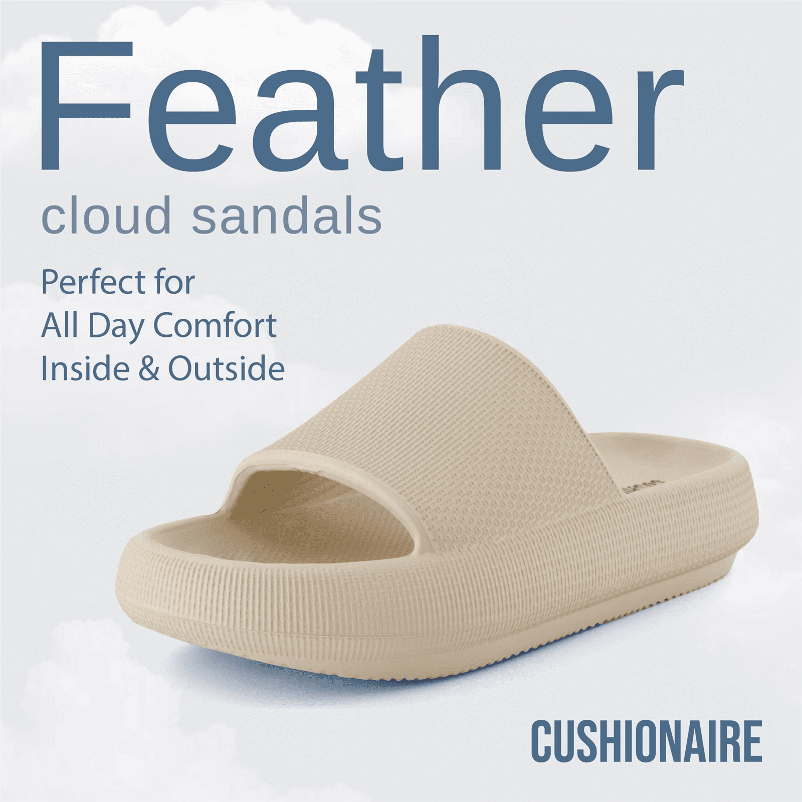Cushionaire Women's Waterproof Feather Recovery Slide Sandal. Khaki, 8