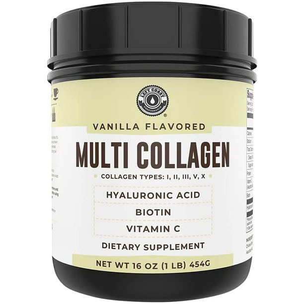 Collagen with Hyaluronic Acid, Vitamin C, Biotin 1lb. Vanilla Flavor ...