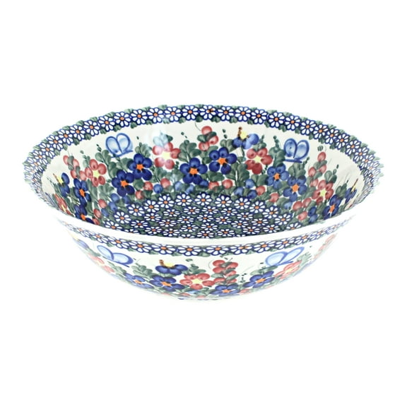 Blue Rose Polish Pottery Garden Butterfly Large Serving Bowl