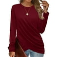 thumbnail image 2 of Youmylove Women T-Shirts Long Sleeve Leisure Stylish Tops Twist Front Tunic T-Shirt, 2 of 5