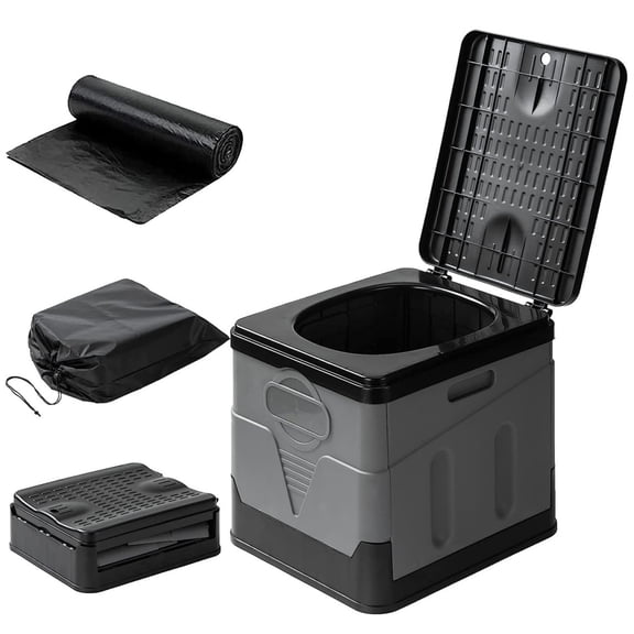 New Upgraded Portable Camping Toilet for Adults, Folding Toilet with Lid, Carry Bag and 1 Roll Garbage Bags, Travel Portable Potty, Black