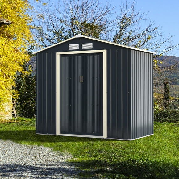 Costway 7' x  4' Metal Storage Shed for Garden and Tools w/Sliding Double Lockable Doors