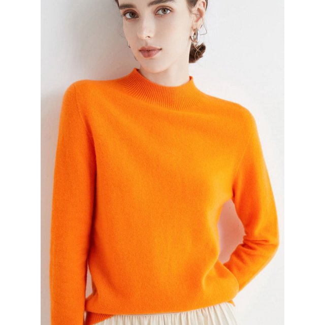Autumn and Winter 100 Wool Half-High Collar Meat Covering All-Match Solid Color Knitted Sweater Slim-Fit First-Line Garment Pure Wool Base-Layer Shirt