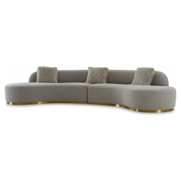 Pemberly Row Fabric & Stainless Steel Sectional Sofa in Gray
