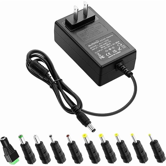 can 12V 3A Power Supply DC 12 Volt AC Adapter 36W 2.5A 2A 1.5A 1A Replacment Power Cord Converter Transformer 4.92Ft with 10 Tips for LED Strip Light CCTV Security Camera Router PC Monitor