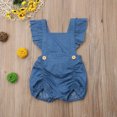 thumbnail image 4 of ITFABS Girl Denim Flying Sleeve Jumpsuit Ruffled Square Collar Button Romper, 4 of 7
