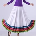 thumbnail image 4 of ZALDITA Women's Rainbow Stripe Hem Long Circle Folklorico Mexican Flamenco Belly Dance Skirt White 87cm XL, 4 of 5