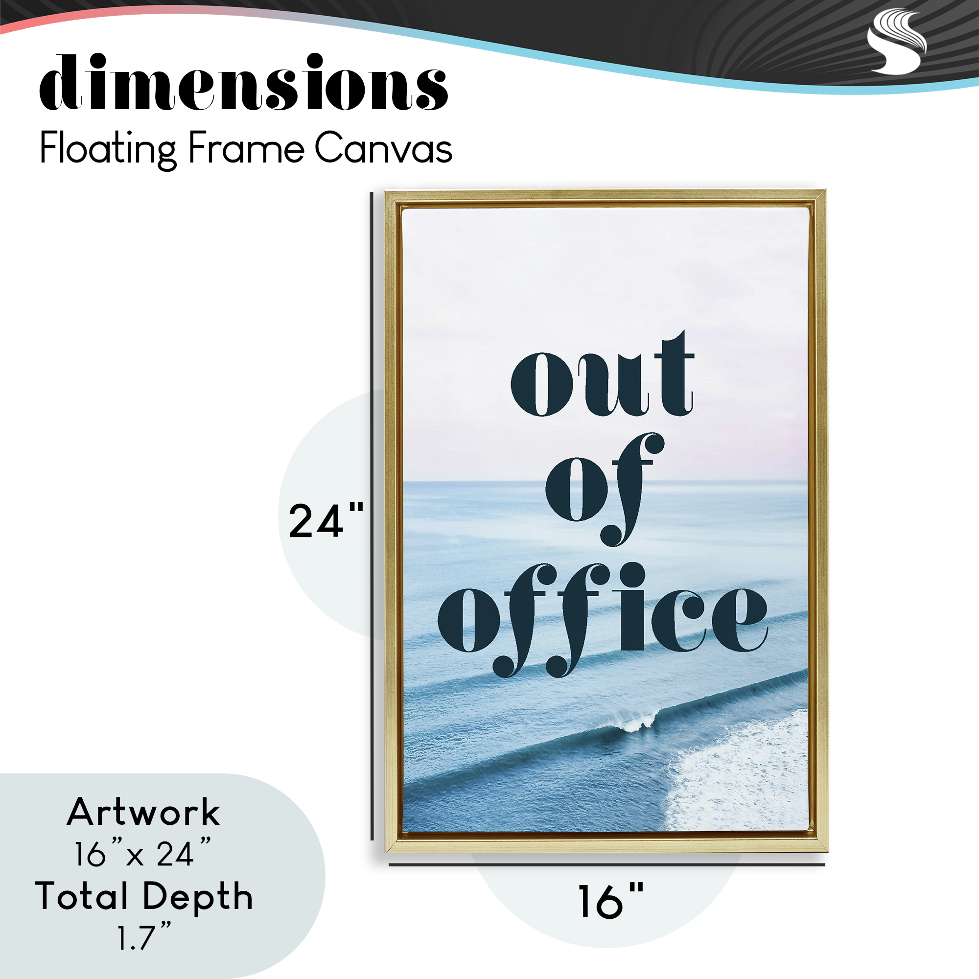Out of Office Ocean Waves Gold Framed Floater Canvas Wall Art, design by Lil' Rue