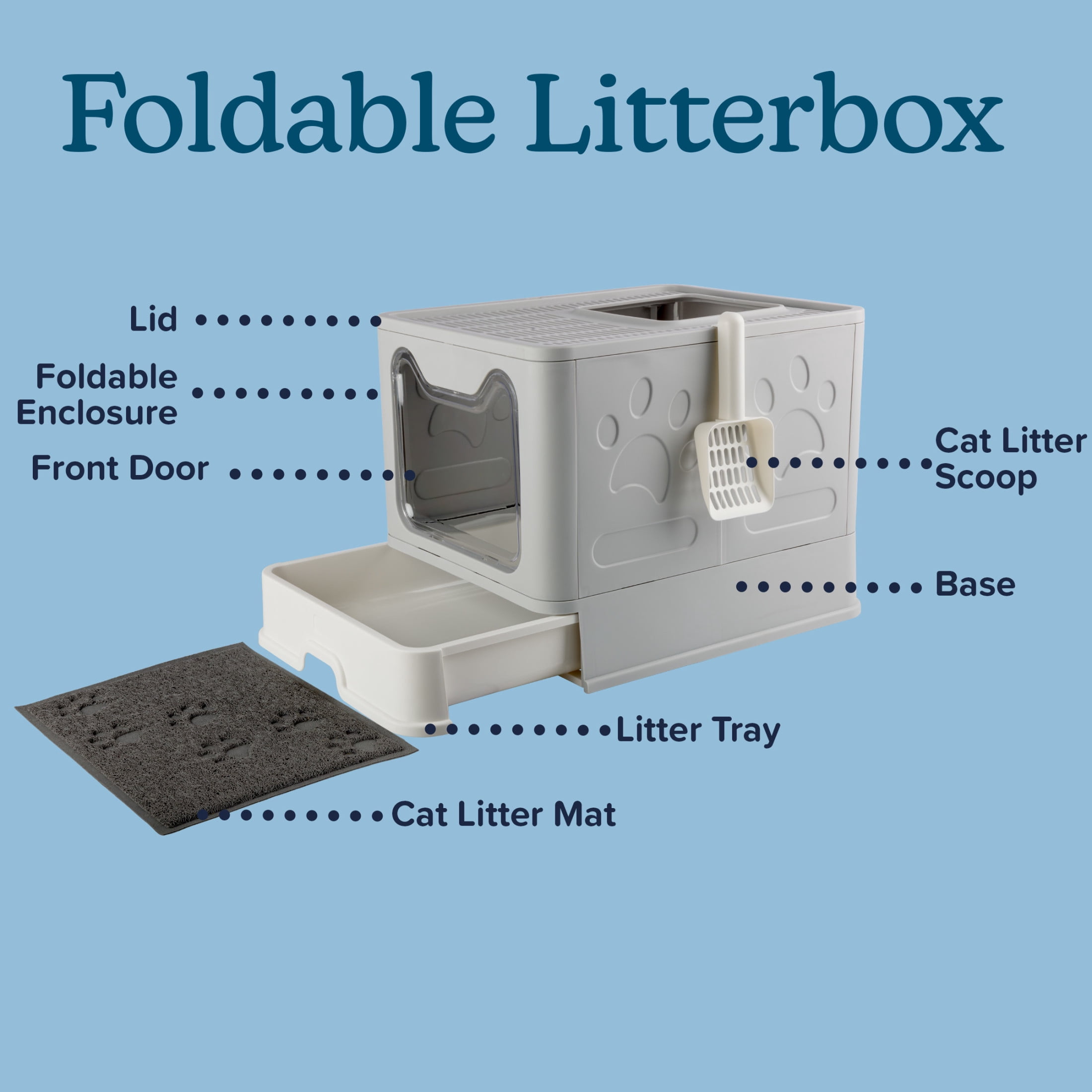 PETMAKER Enclosed Cat Litter Box with Lid, Cat Scoop, Mat, and Pull-Out Drawer (Gray)