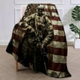 thumbnail image 2 of Patriotic Soldier Flannel Blanket, Army Gifts, Military Blanket for Veteran Adults, Soft Lightweight American Flag Throw Blankets for Bed Home Decor 50" x 60", 2 of 5