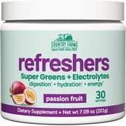 Country Farms Refreshers, Hydration Booster, Electrolytes, Super Greens, Superfoods, Energizing, Digestion, Minerals, Passion Fruit flavor, 7.09 oz, 30 Servings
