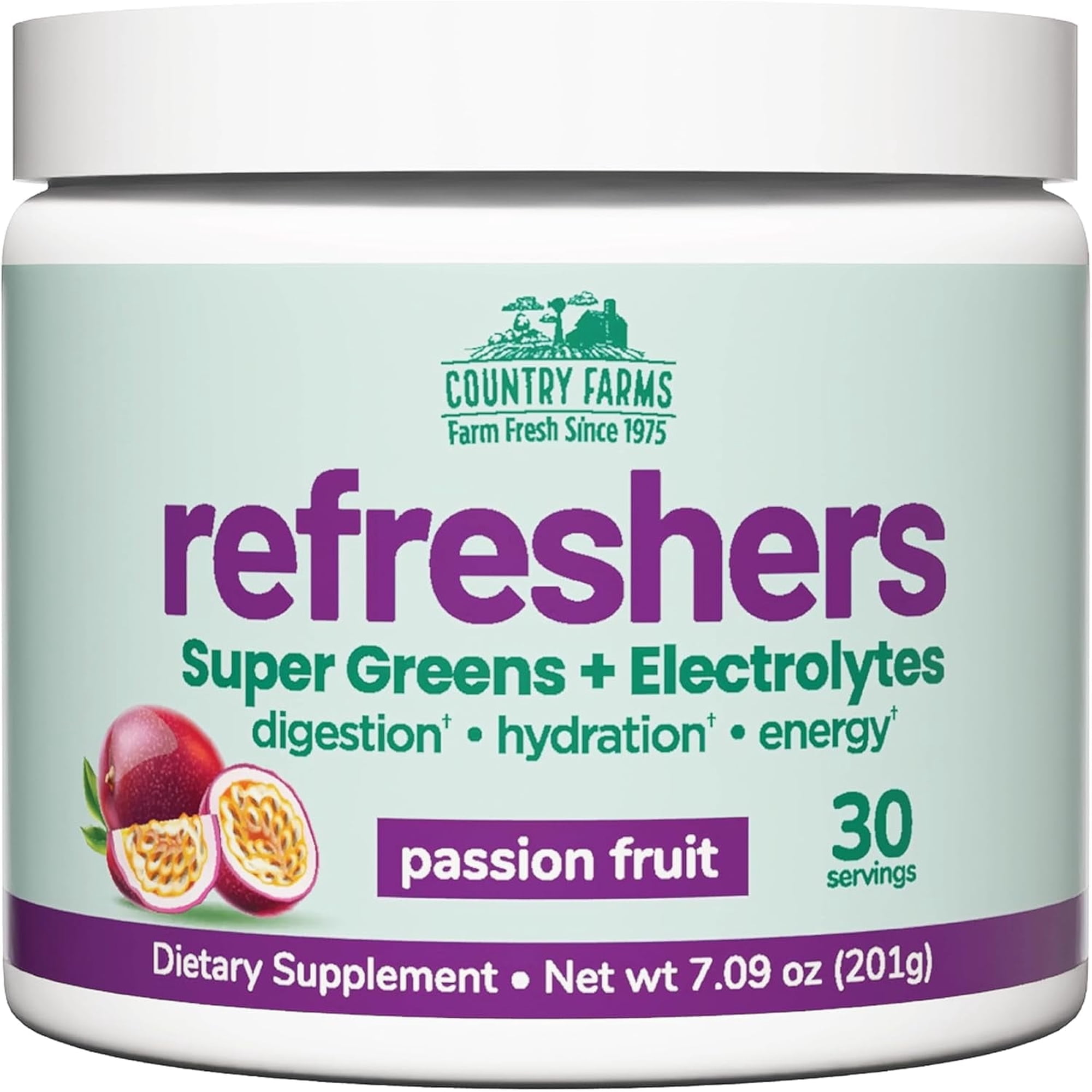 Country Farms Refreshers, Hydration Booster, Electrolytes, Super Greens, Superfoods, Energizing, Digestion, Minerals, Passion Fruit flavor, 7.09 oz, 30 Servings