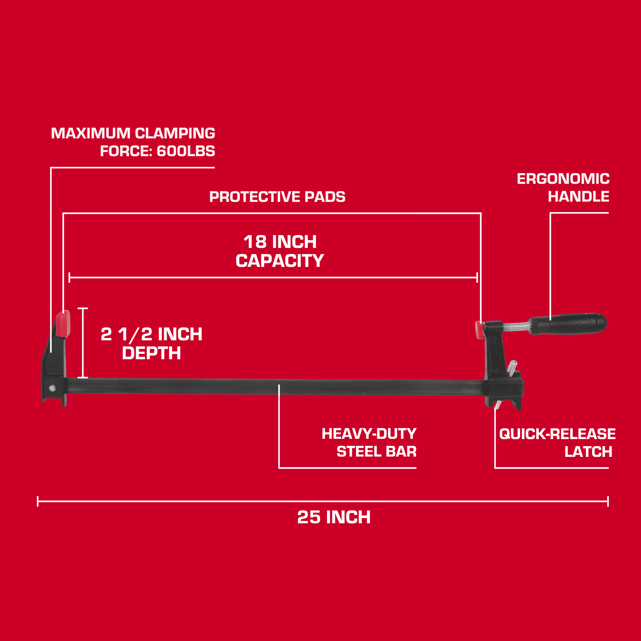 Hyper Tough 18-inch F-style Bar Clamp with Comfort Grip Handle