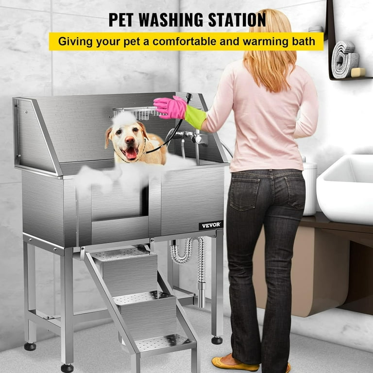 BENTISM 38 Pet Dog Gromming Bath Tub Professional Stainless Steel Wash  Station