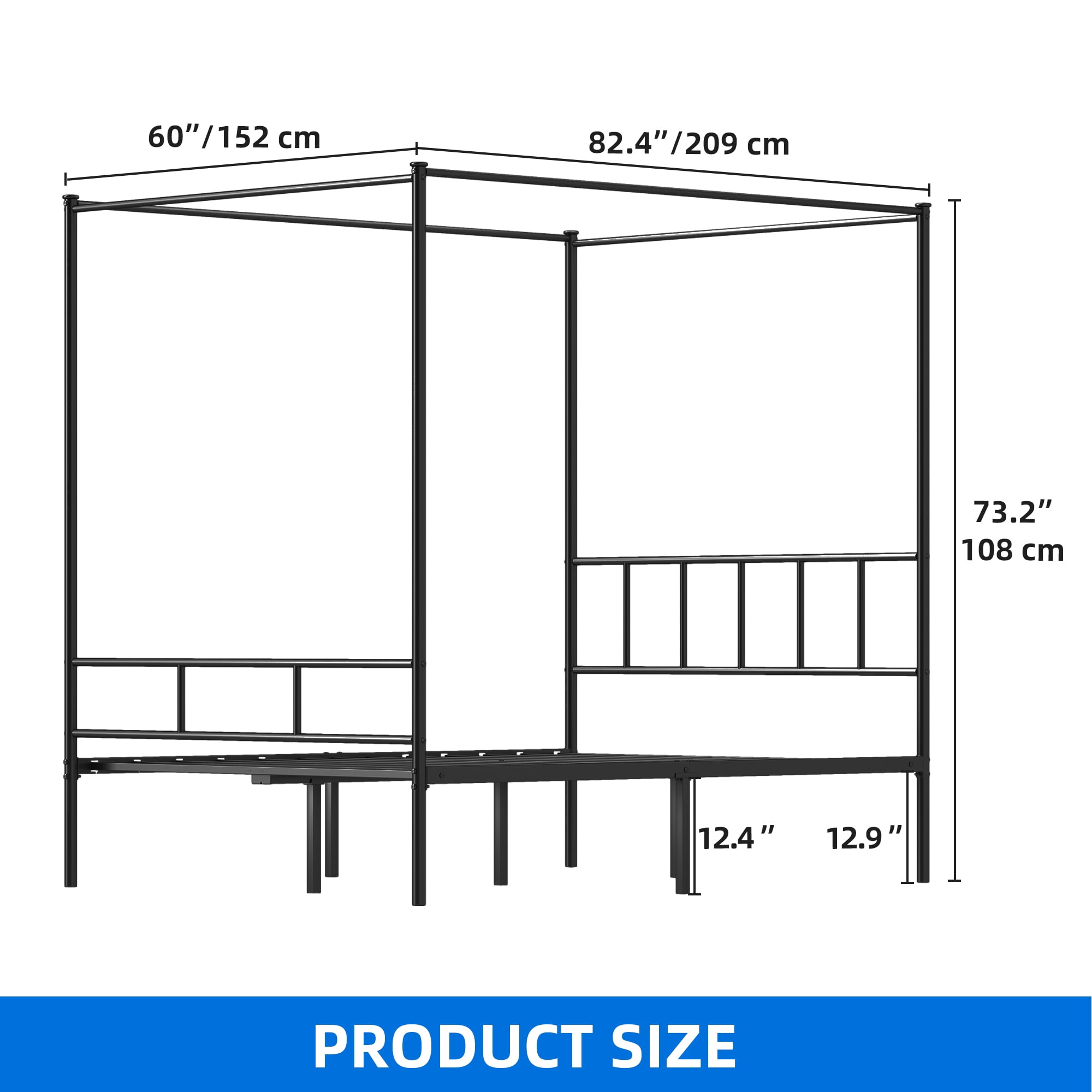 Uforic 4-Poster Queen Metal Canopy Bed Frame,Requires No Box Spring (Black)