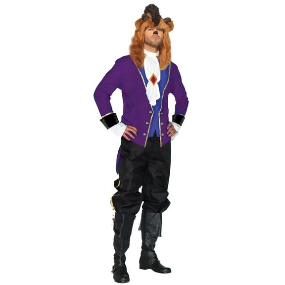 PediFix Beast Men's Fancy-Dress Costumes with Purple Jacket and Plush Fur Hood for Adults, XL 46-48