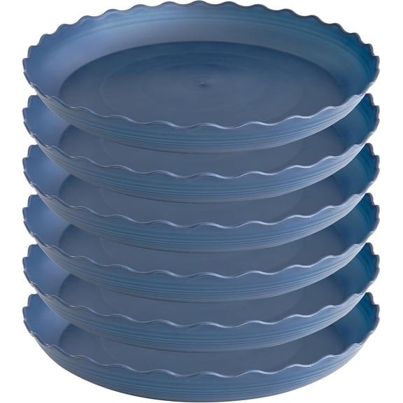 6 Pack 8 Inch Plant Saucers, Heavy Duty Plastic Water Trays for Flower Pots, Planter Drip Trays, Blue
