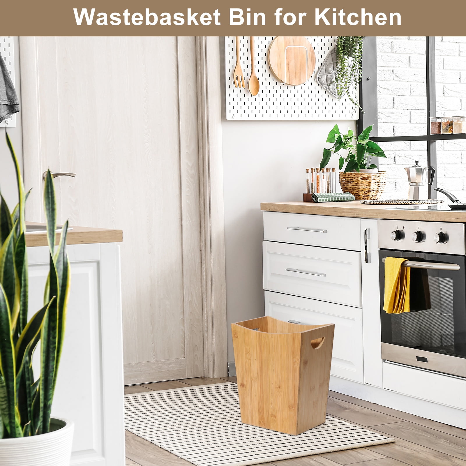 2 Gallon Small Trash Can, Rectangular Garbage Can with Handle, Natural Waste Basket for Bathroom, Office, Bedroom ＆ Living Room