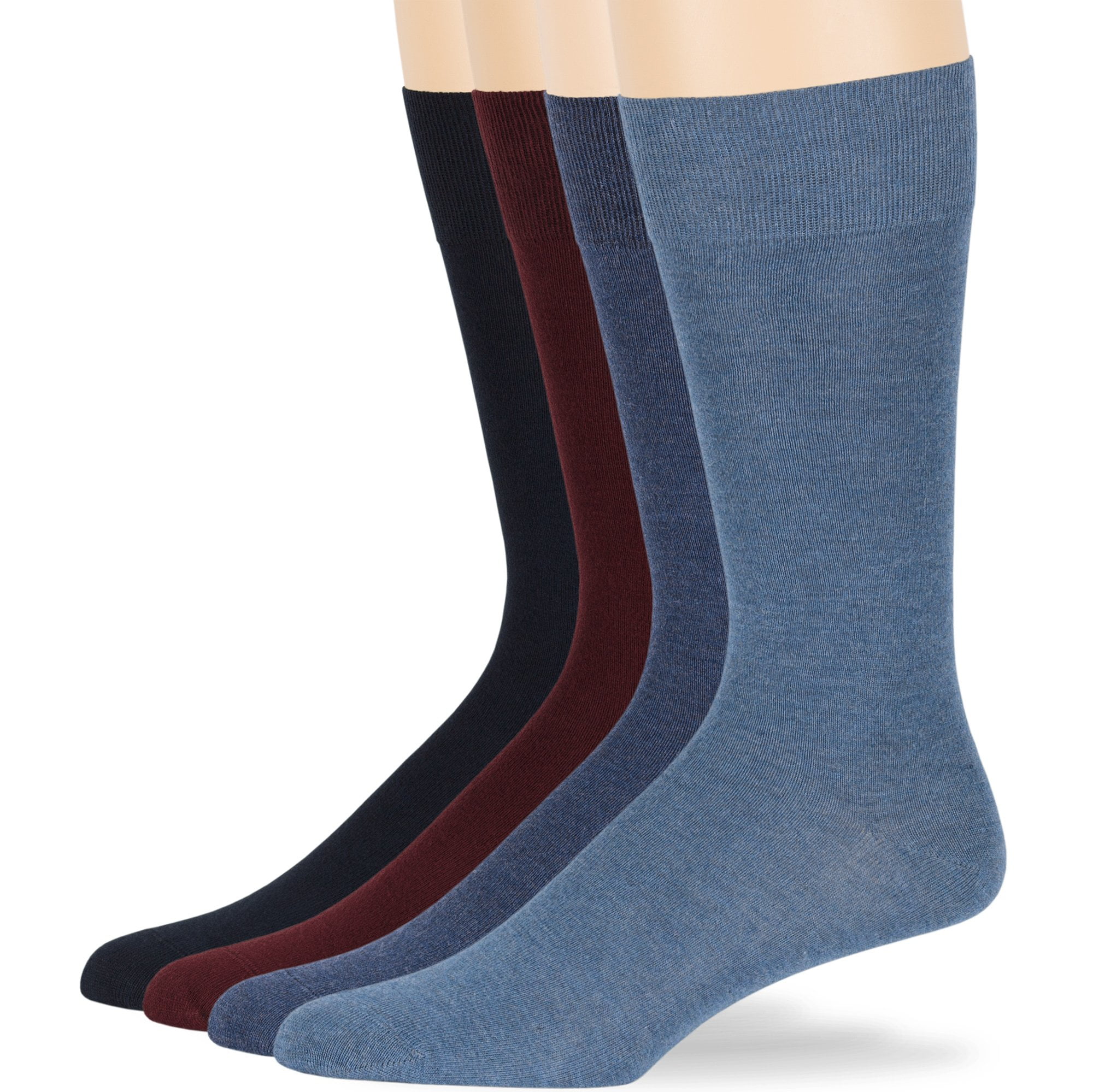 Mens Bamboo Assorted Socks, Dark Navy, Burgundy, Light Navy, Denim Blue, XLarge, 13-15, 4 Pack