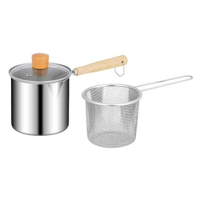Elodie Friteuse avec Panier Passoire Accessoire Polyvalent Durabilité Robuste Outil de Cuisson Acier Inoxydable avec Poignée Style C