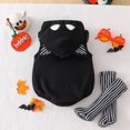 thumbnail image 4 of RUINIXCW Newborn Baby Girl Boy Halloween Cat Costume Infant Fall Winter Cosplay Outfit Warm Fleece Sleeveless Hooded Zipper Romper Stockings Set, 4 of 10