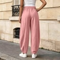 thumbnail image 5 of Karymi Women's Shorts Solid Fake Linen Wide Leg Pants, High Waist Pleated Straight Draped Casual Trousers Lightweight Textured Long Pants, 5 of 7