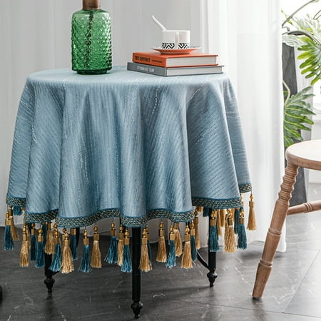 

Tablecloth For Round Table Precision Fabric Table Cloth With Tassel Elegant Polyester Table Cover