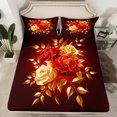 thumbnail image 3 of Feelyou Red Gold Rose Twin Sheet Sets, Romantic Fashion Floral Twin Fitted Sheet, Romantic Anniversary Theme Flat Sheet, Super Cozy Room Decor, 3 Pieces, 3 of 8