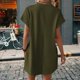 thumbnail image 3 of Vestido Holgado de Corta con Cuello Redondo y Bolsillos, Color Liso, Verde , Talla S, 3 of 4