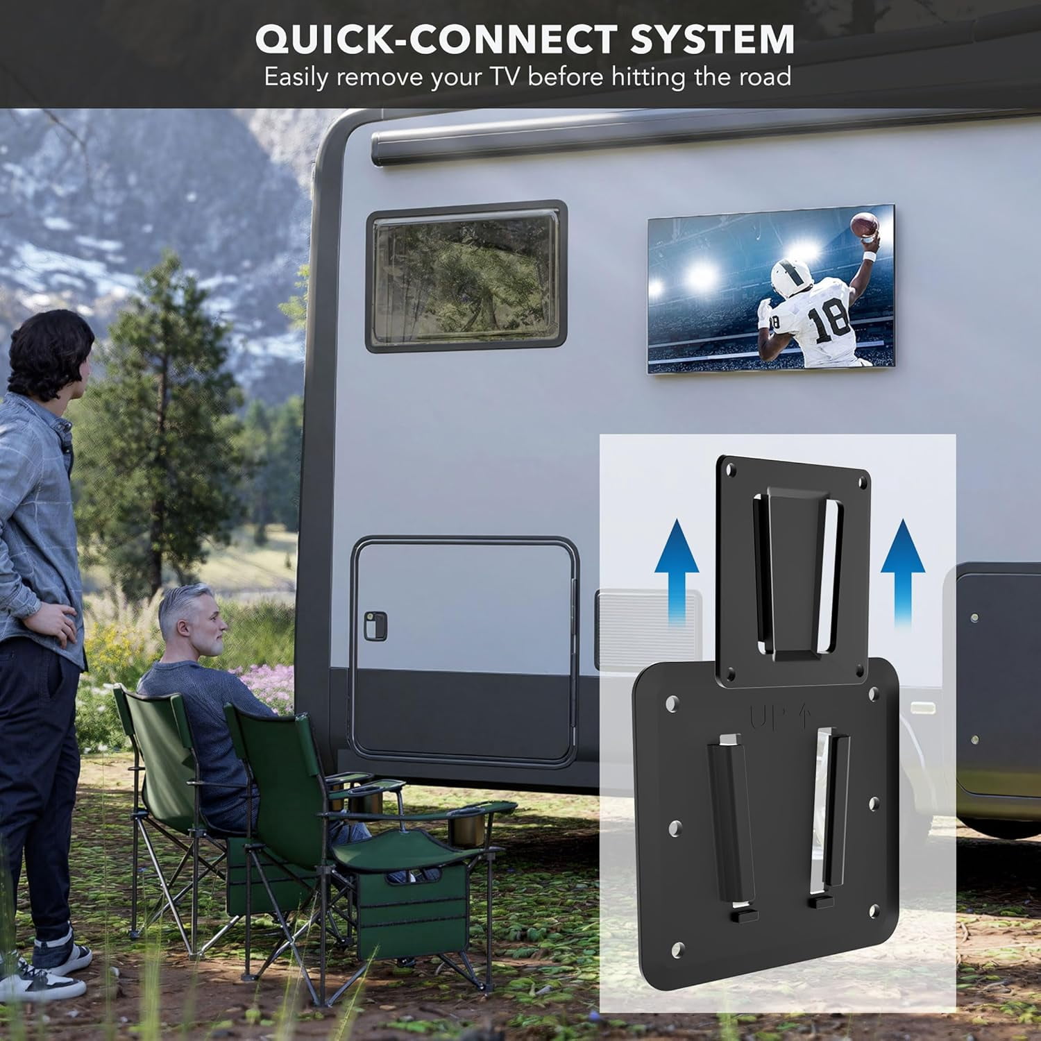 Mount-It! RV TV Mount, Rust-Proof Polymer, Dual Wall Plates & Quick-Release, Ultra-Slim 0.7" Profile, Fits 13-43" TVs up to 30 lbs, VESA 75x75 & 100x100, Indoor/Outdoor Camper Bracket