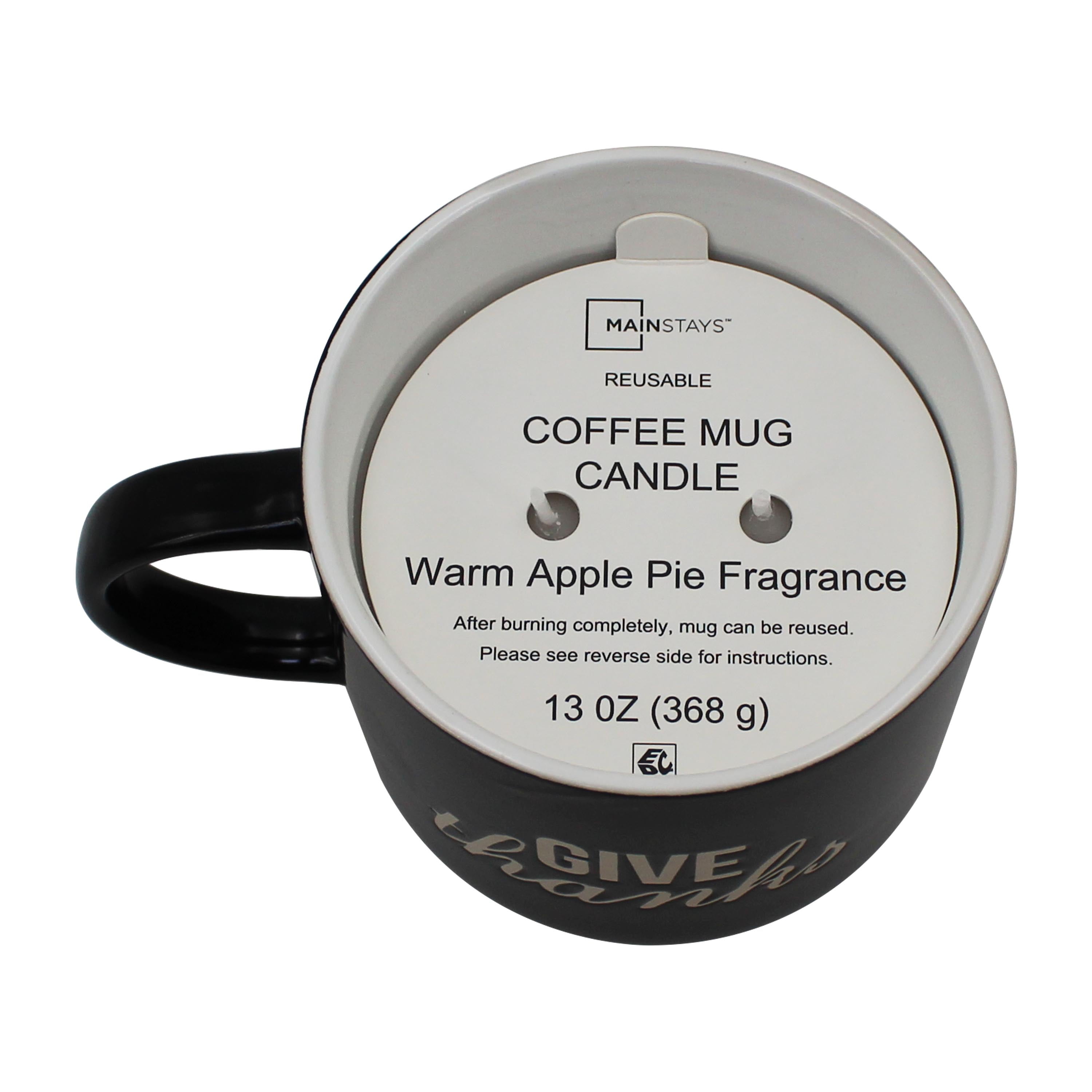Mainstays 2-Wick 13-ounce Reusable Thanks Holiday Coffee Mug Scented Candle, Warm Apple Pie